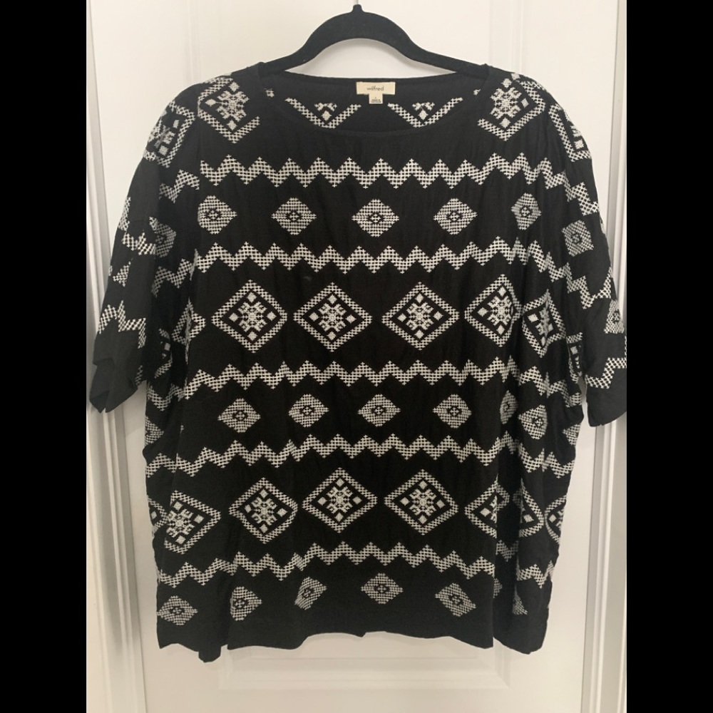 Aritzia Wilfred Black Geometric Embroidered Top
